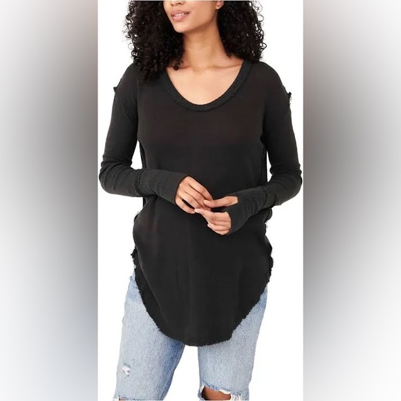Free People NEW Oversized Cotton raw edge Long Sleeve Top - Picture 1 of 7